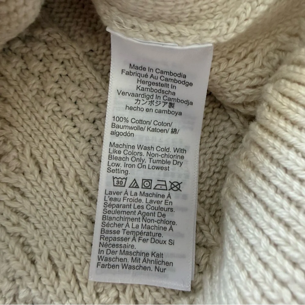 J.Crew Cream Fisherman Cable Knit Cotton‎ Sweater Size Small Classic Crewneck
